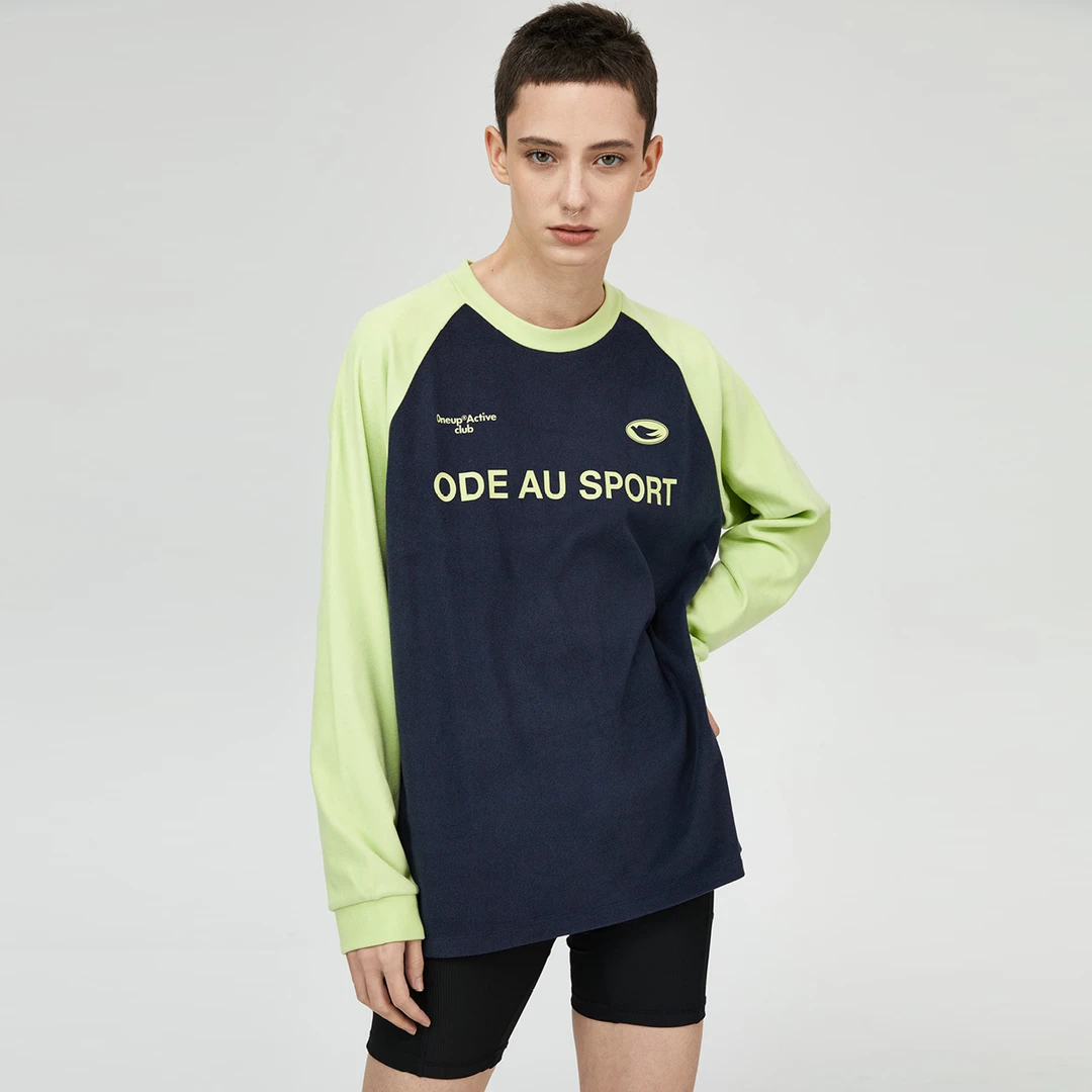 Oneup弹力磨毛训练长袖保暖女士宽松撞色户外春季秋冬时尚秋季