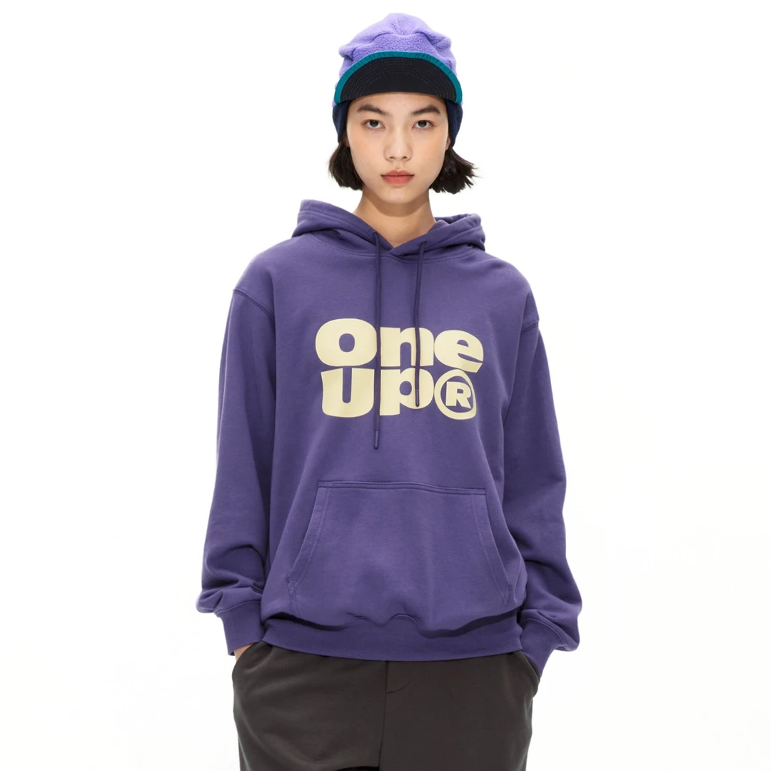 Oneup基础印花连帽卫衣加绒宽松冬季春季情侣秋冬休闲上衣时尚