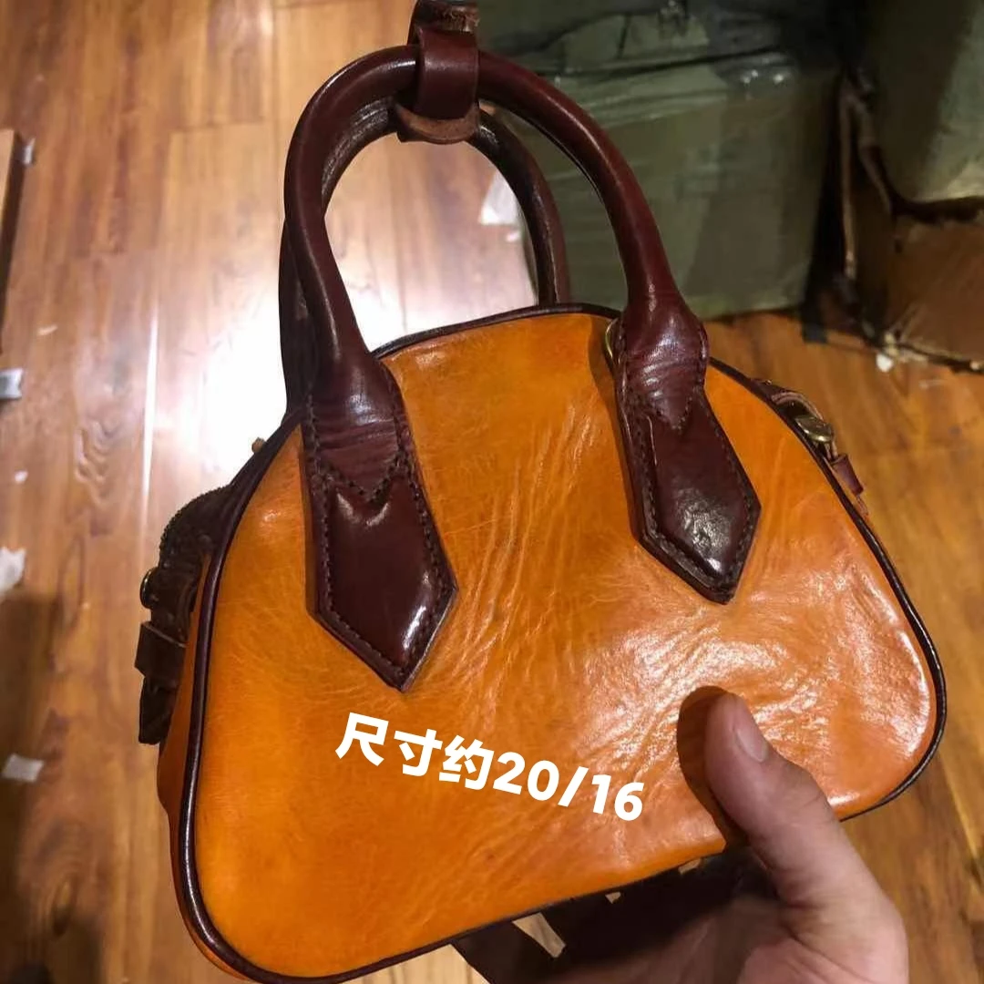 粽子包女士复古手工厚牛皮洗水手提单肩斜挎包重磅