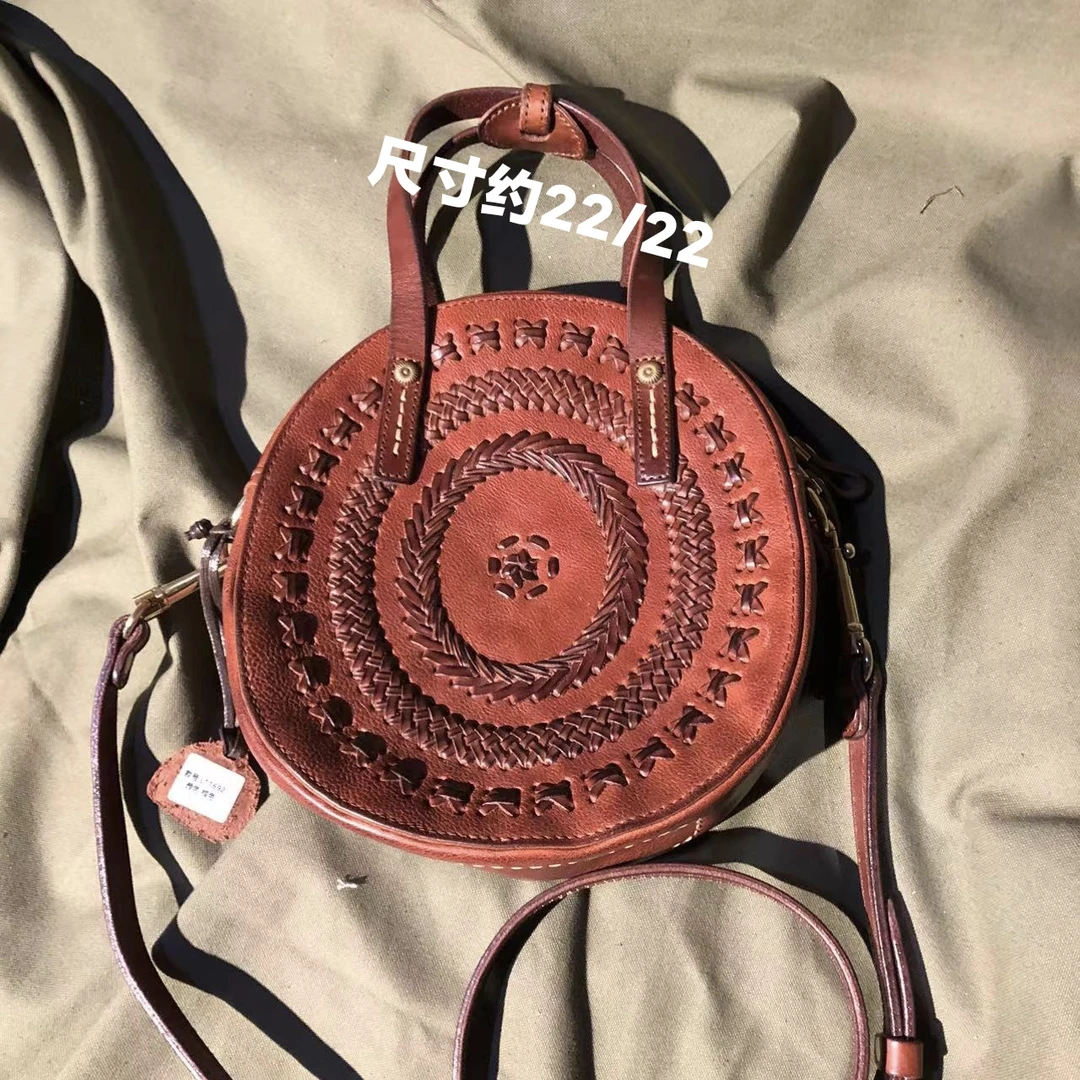 制道手工女士单肩斜挎包复古时尚休闲牛皮头层小鱼编织包手提重工