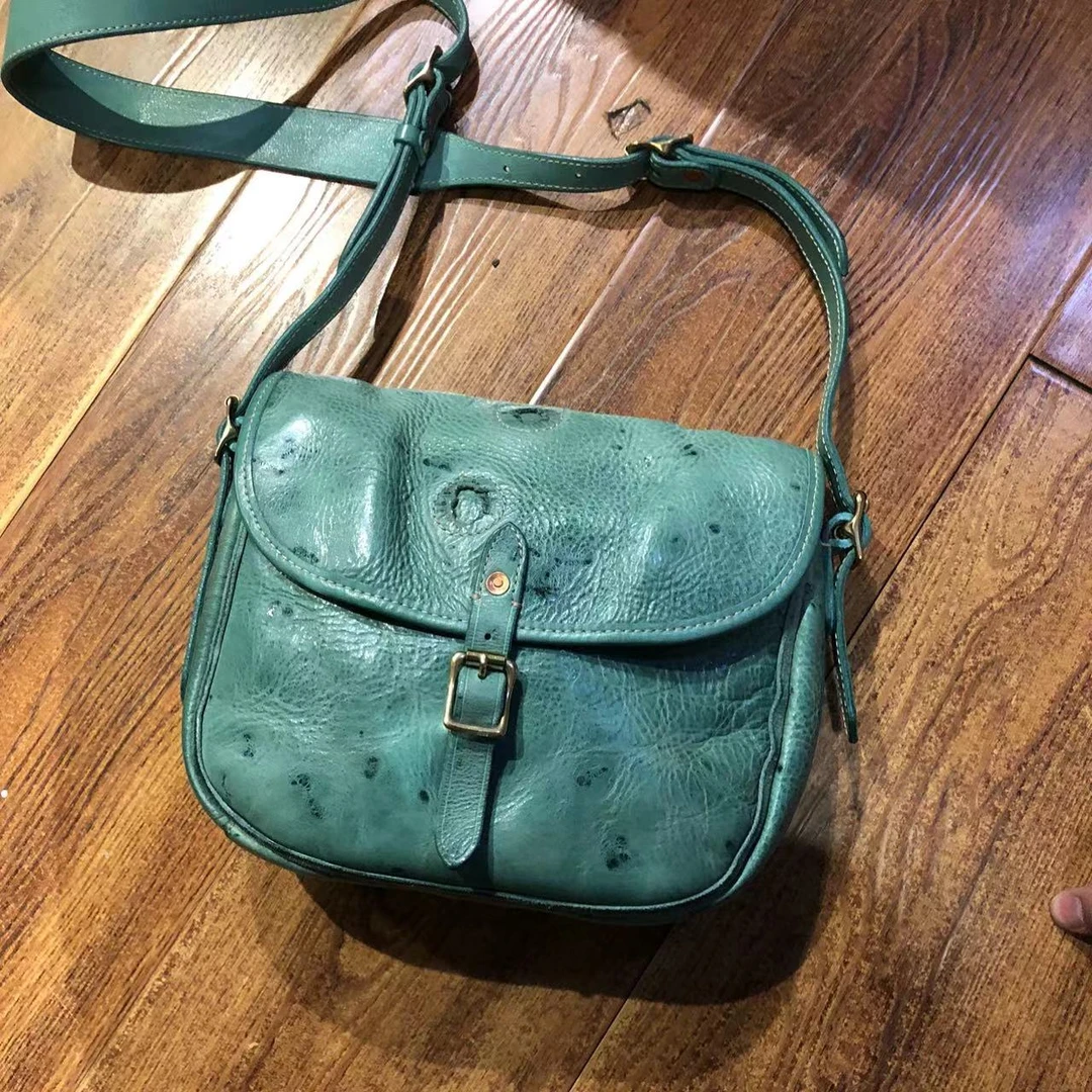 制道手工孤品个性疤痕牛皮邮差包