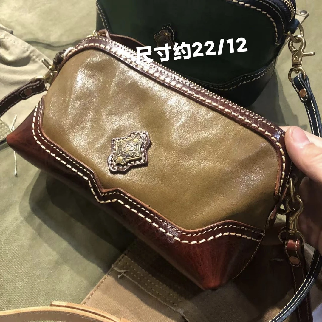 制道手工女士单肩斜挎包复古时尚休闲百搭牛皮头层植鞣手拿包福利