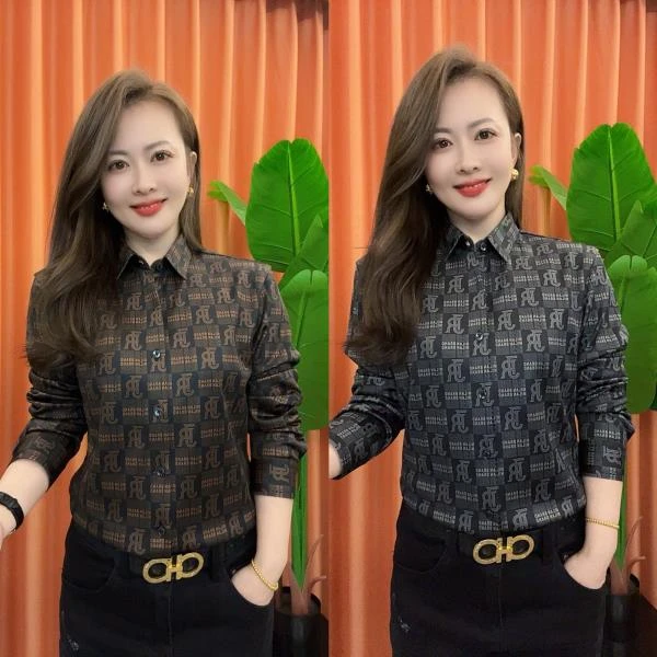 [亚琴男装]2024秋冬新款男士数码印花休闲时尚免烫加绒长袖衬衫