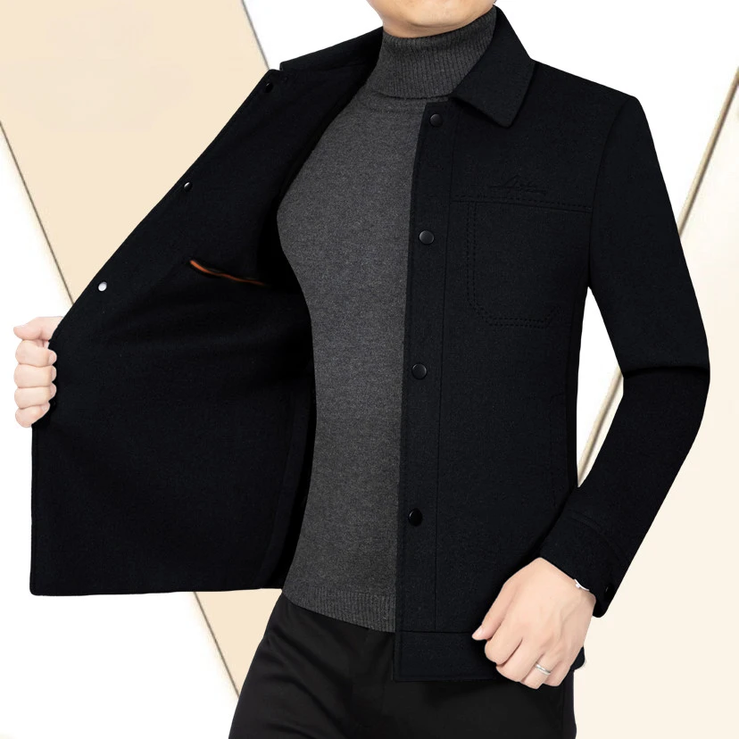 【双面羊毛翻领夹克+内胆可脱卸】秋冬羊毛呢子外套男士短款双面呢
