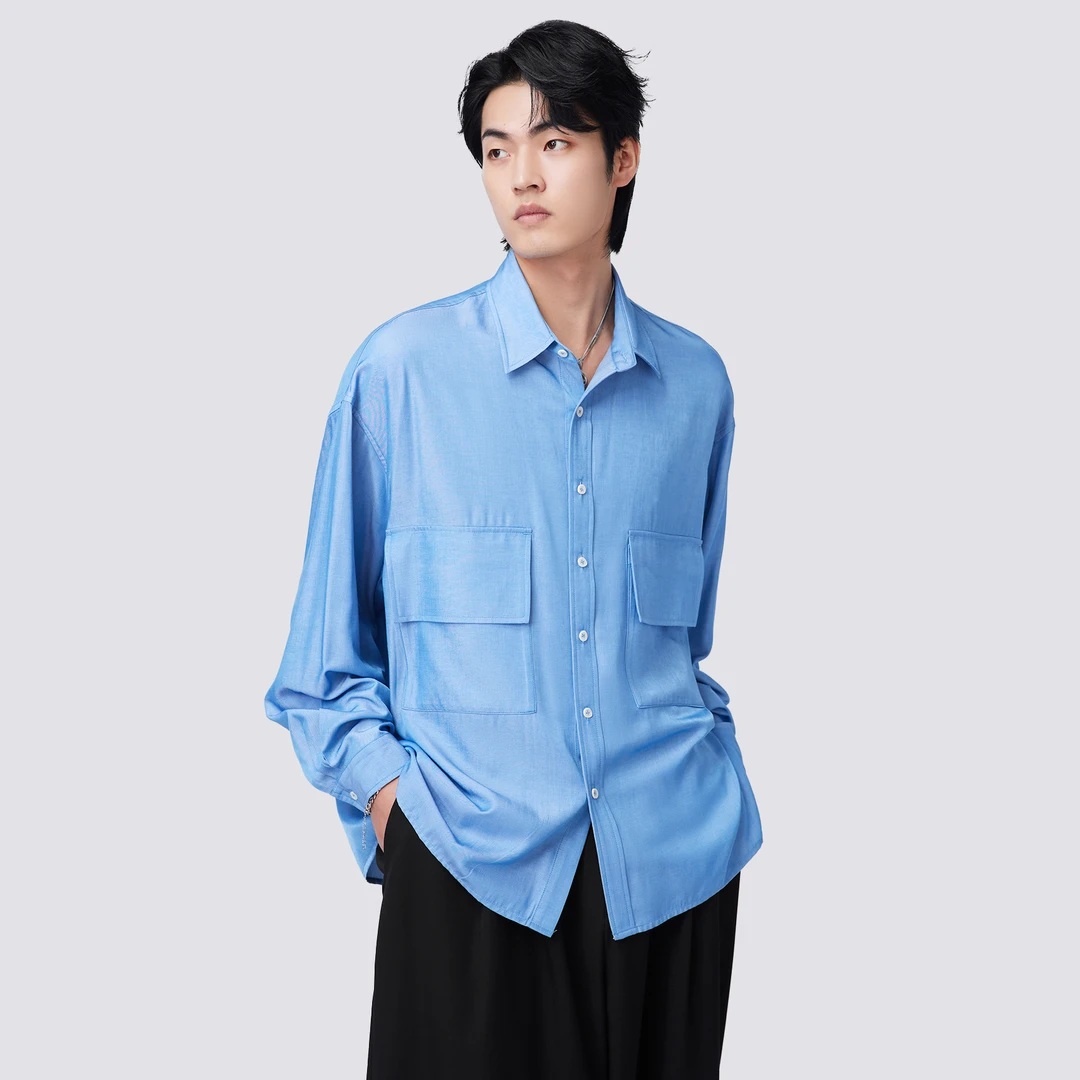 HERBEL/黑白2025秋季混纺质感长袖衬衫休闲潮流日系舒适户外