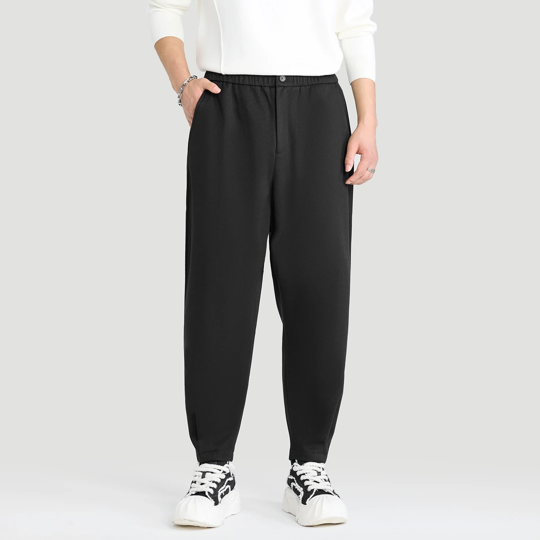 HERBEL/黑白2024秋季新款黑色宽松小脚裤宽松男秋冬裤子休闲裤潮