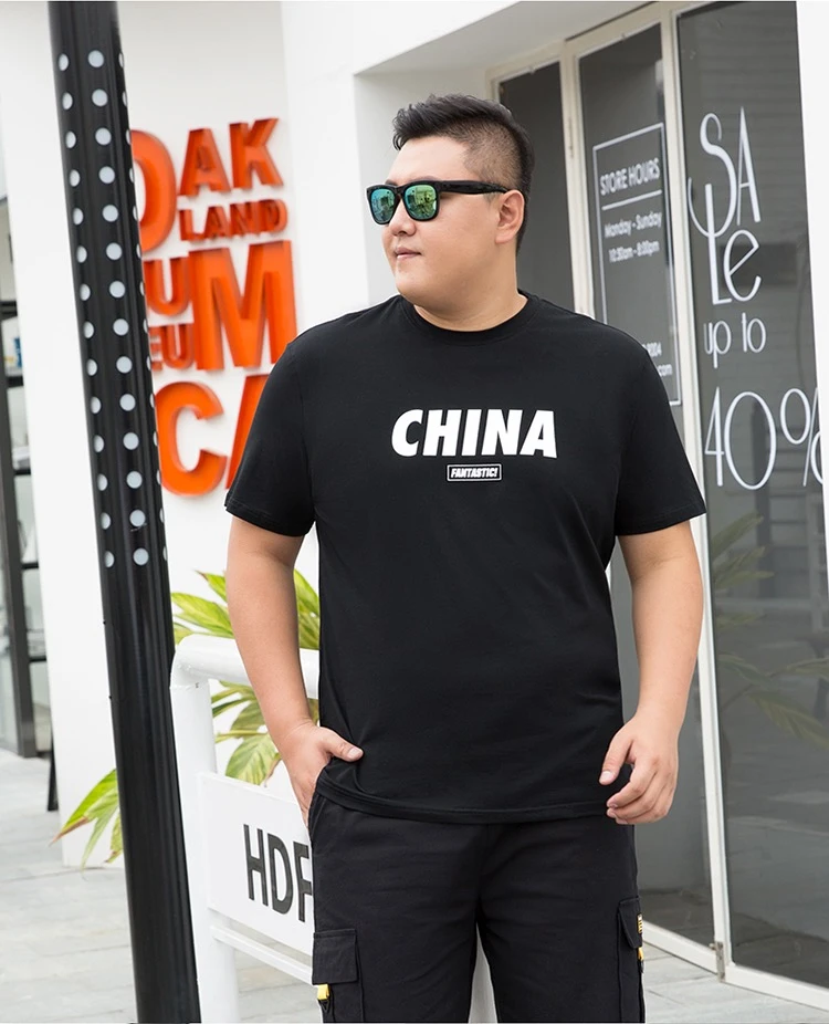 90-500斤夏季棉料大CHINA字母印花短袖