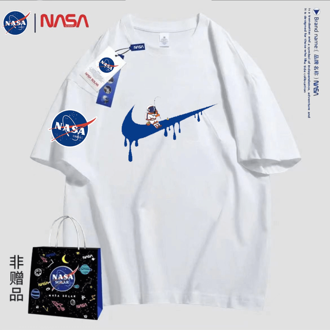 NASA联名2023纯棉宽松潮流T恤圆领上衣钓鱼宇航员