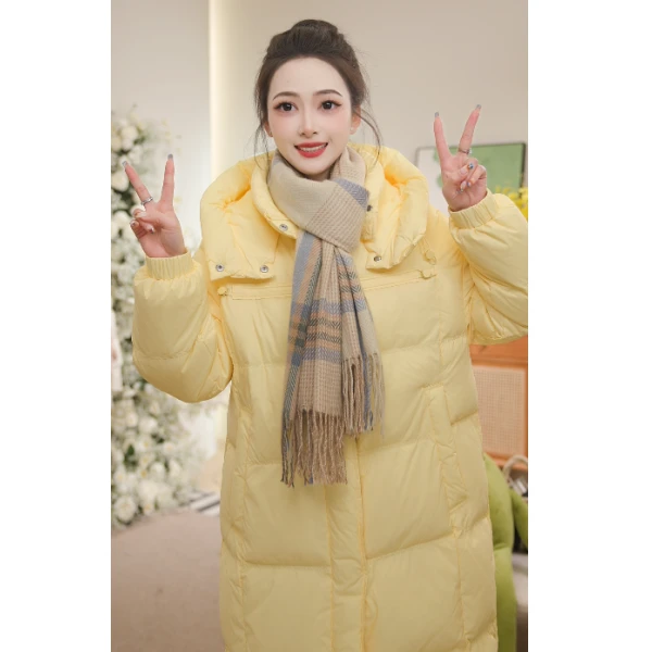 YAYA/鸭鸭冬季女长款加厚气质韩版连帽宽松保暖外套YE3B633711D