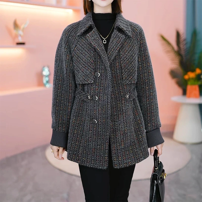 高级感时尚格纹外套女2024年秋冬季新款韩系中长款洋气风衣上衣潮