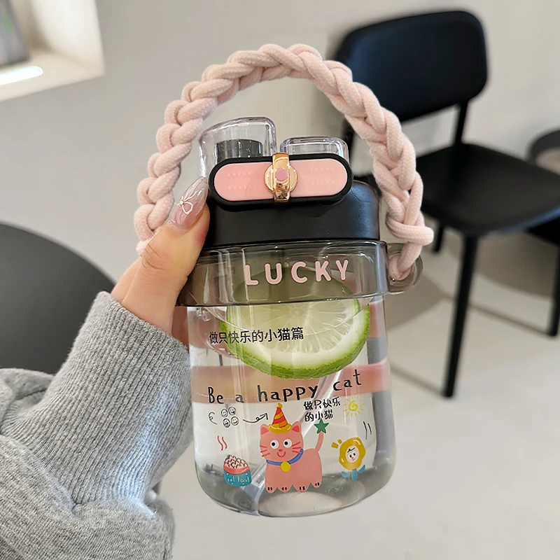 玻璃杯女生卡通可爱耐热吸管杯网红创意便携双饮杯少女心潮流杯子