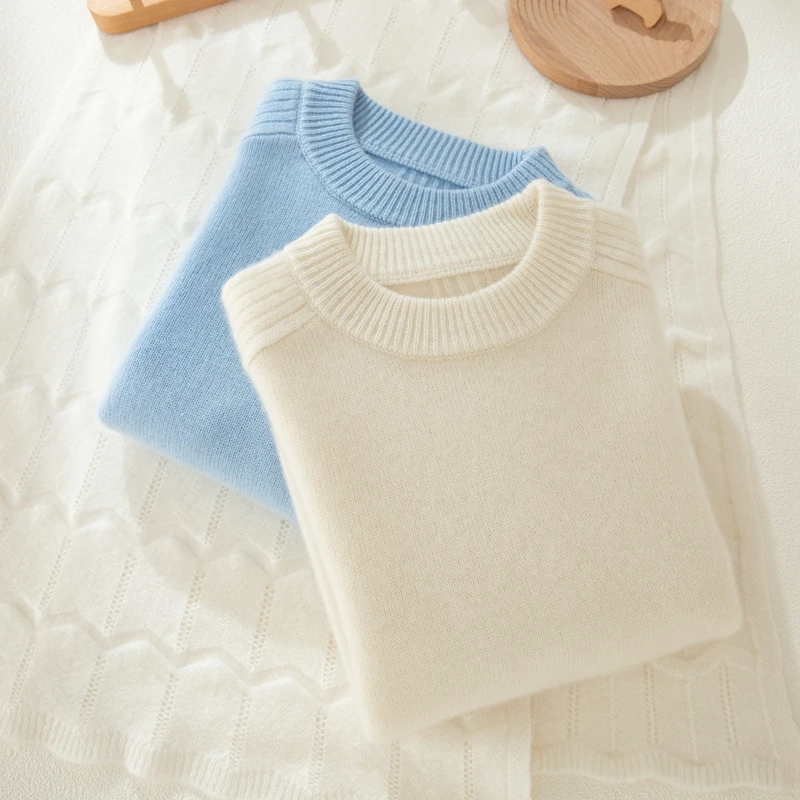 100%山羊绒儿童羊绒衫圆领马鞍肩男女宝针织衫中大童加厚宽松毛衣