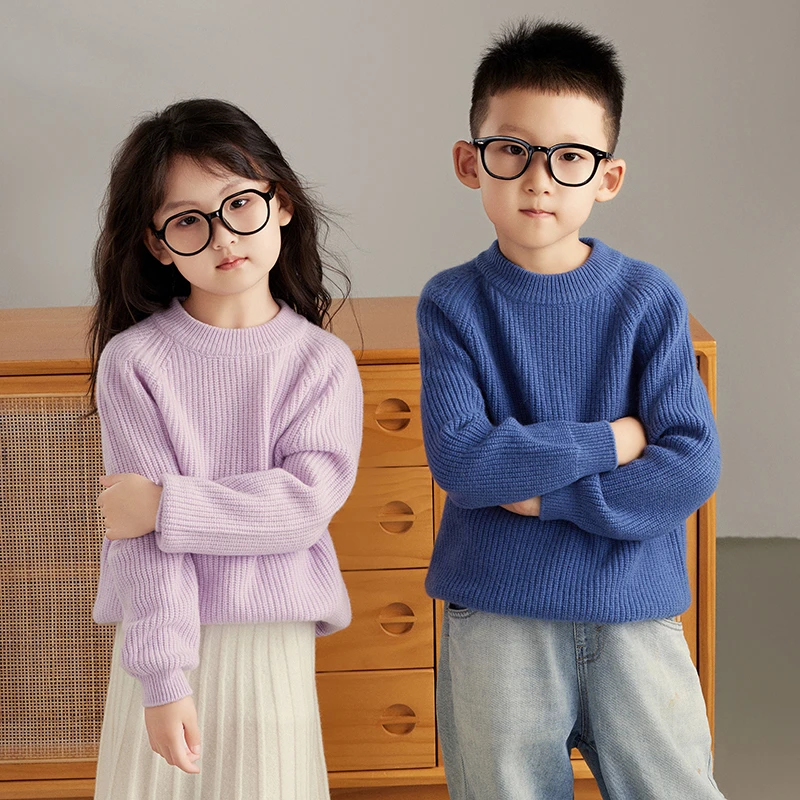 100%山羊绒儿童羊绒衫圆领男女童宽松打底针织衫中大童加厚毛衣