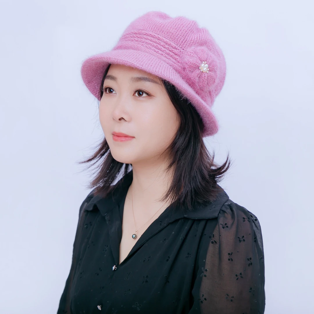 冬季加绒加厚百搭【手工盘花】针织保暖帽护耳妈妈帽中老年盆帽礼帽