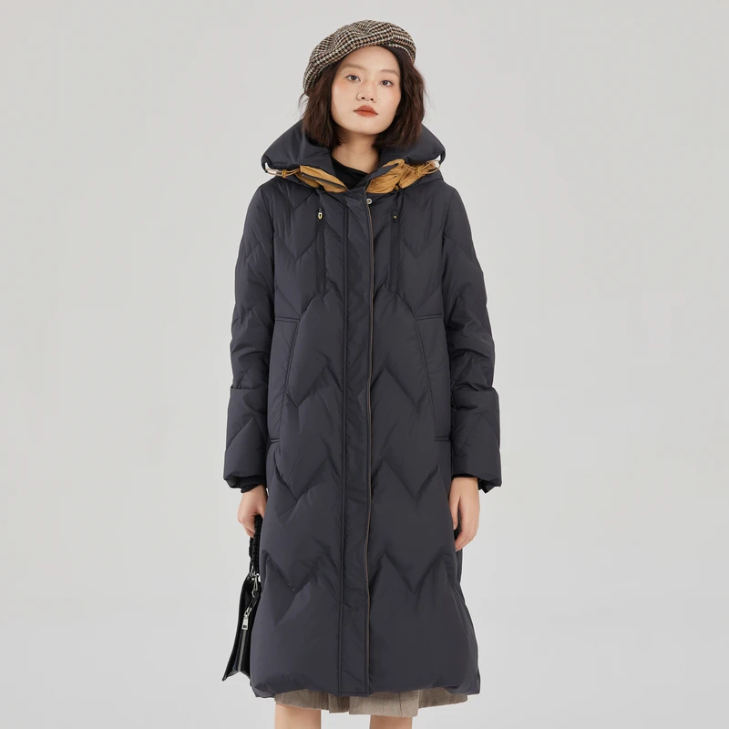 谜底长款加厚羽绒服女2023冬款设计感连帽修身鸭绒保暖239MY7306