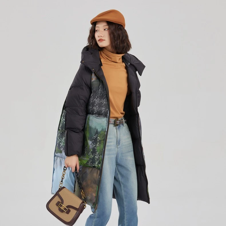 谜底两面穿羽绒服女2023冬款热力感中长款鸭绒面包服239MY7301