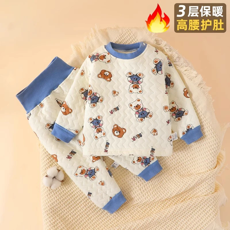宝宝保暖内衣套装纯棉新生儿秋冬款衣服男童女童夹棉打底秋衣冬季