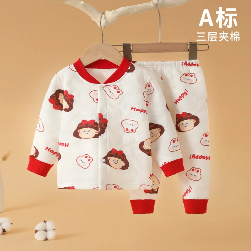 宝宝保暖衣套装夹棉加厚春秋季婴儿打底开衫分体秋衣秋裤儿童内衣