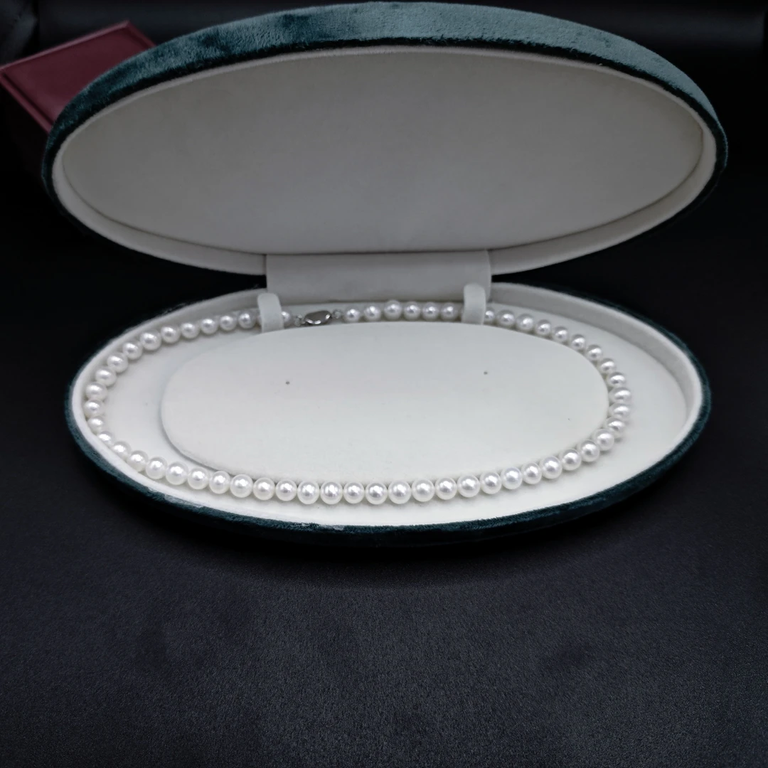 强光无核均匀7-8MM淡水珍珠项链圆珠 S925银元宝扣百搭款送礼盒款