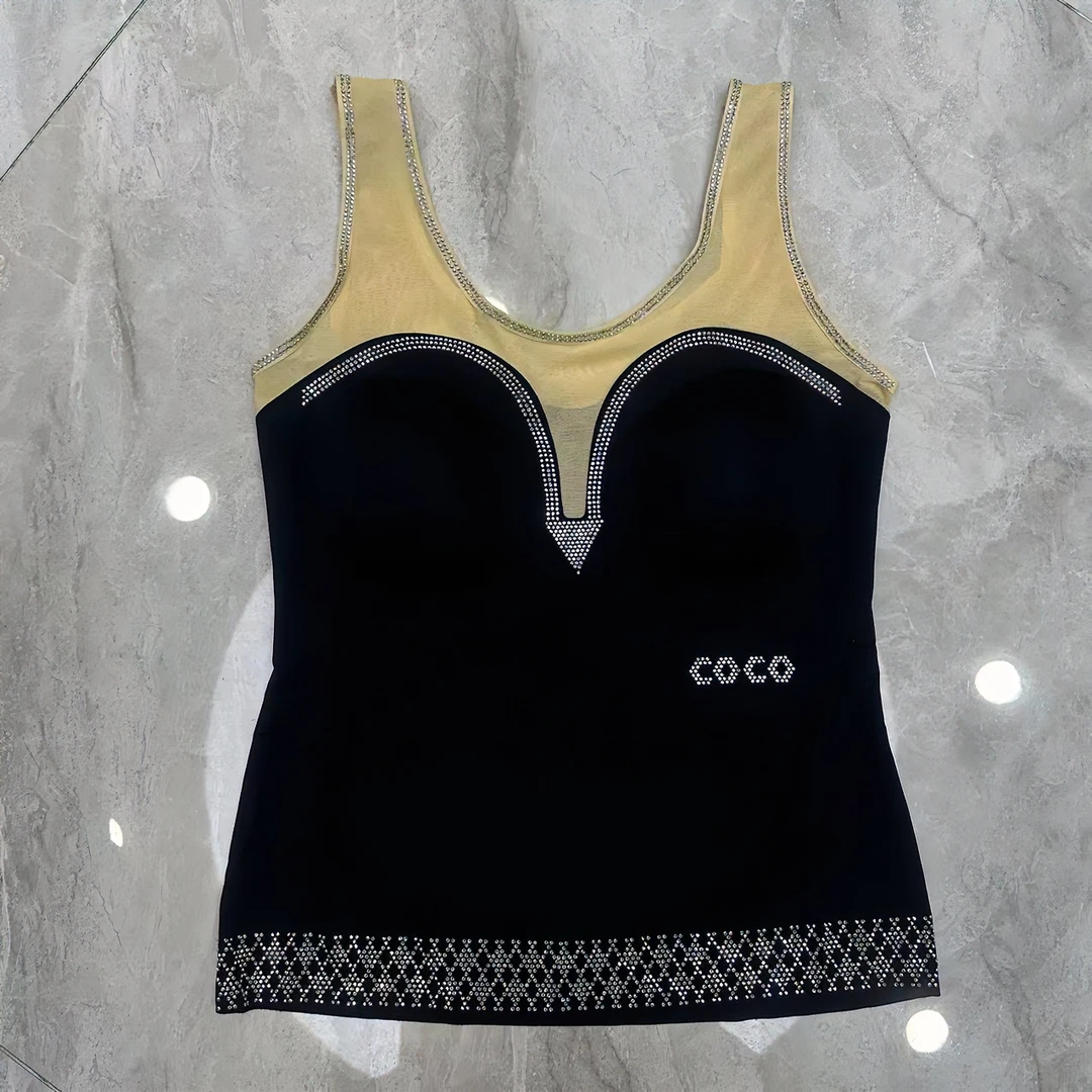 【coco】时尚修身一体杯美背百搭女背心打底黑色女士无袖塑身182
