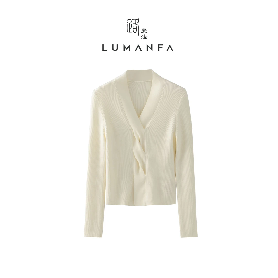 【霜色】路蔓法春季新款百搭V领小众时尚简约轻奢上衣MF-836
