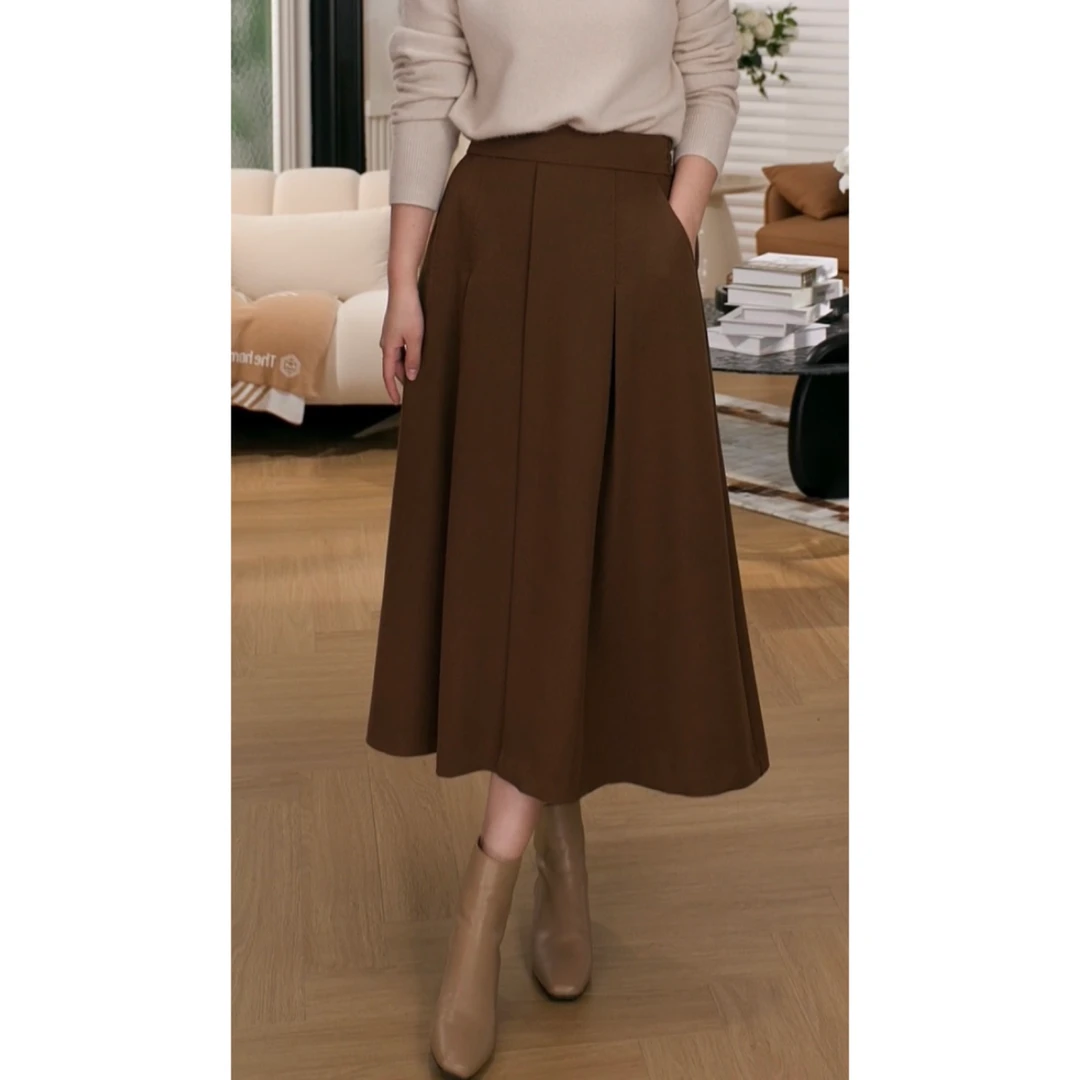 【赫本伞裙】路蔓法秋冬季新款极简显瘦气质百搭高腰半身裙MF-568