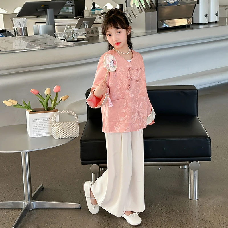 女童套装春装2024新款中大童时髦洋气女孩国风儿童春秋新中式唐装