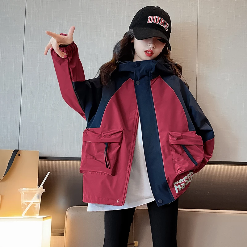 女童外套秋装2023新款洋气大童冲锋衣夹克上衣春秋季儿童工装风衣