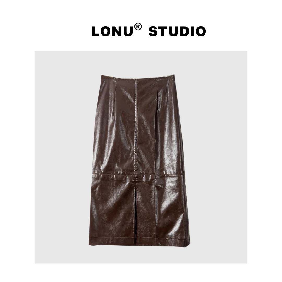 复古裙【LONU】高腰显瘦前开叉复古高级直筒半身裙 8008