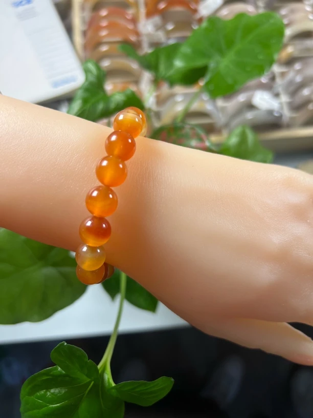 天然玛瑙橘红花色珠链