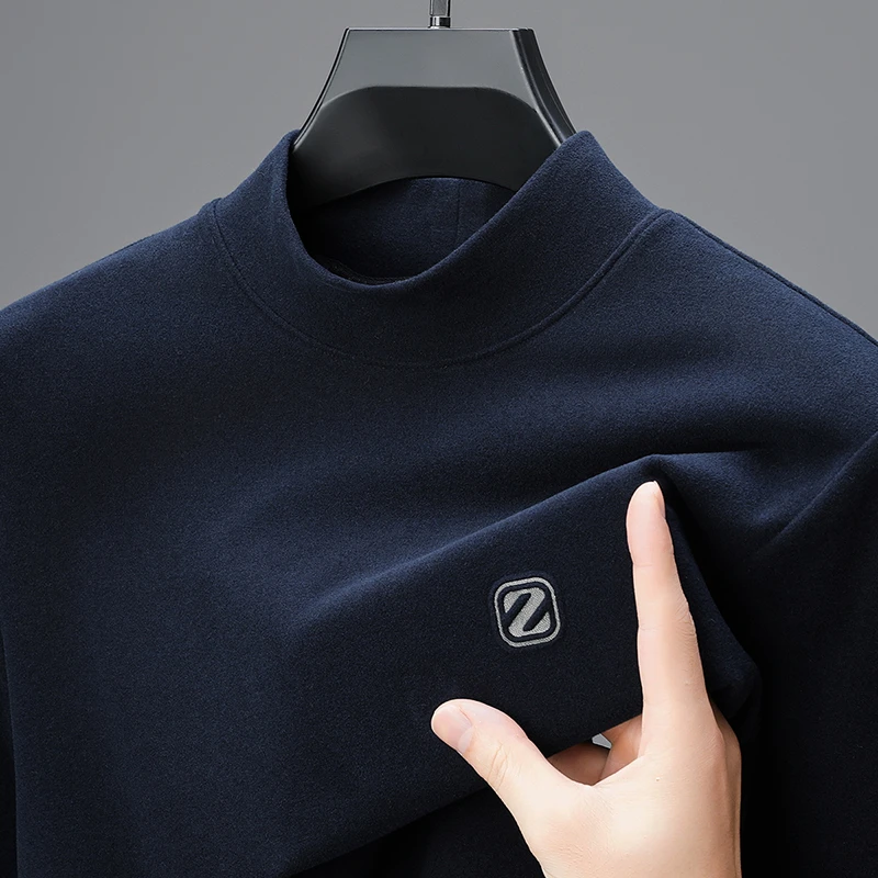 双面德绒打底衫男长袖上衣秋冬季半高领加厚t恤防寒保暖内搭秋衣