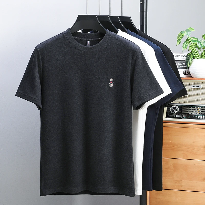 秋冬德绒打底衫男圆领休闲棉短袖t恤时尚纯色保暖加厚内搭上衣服