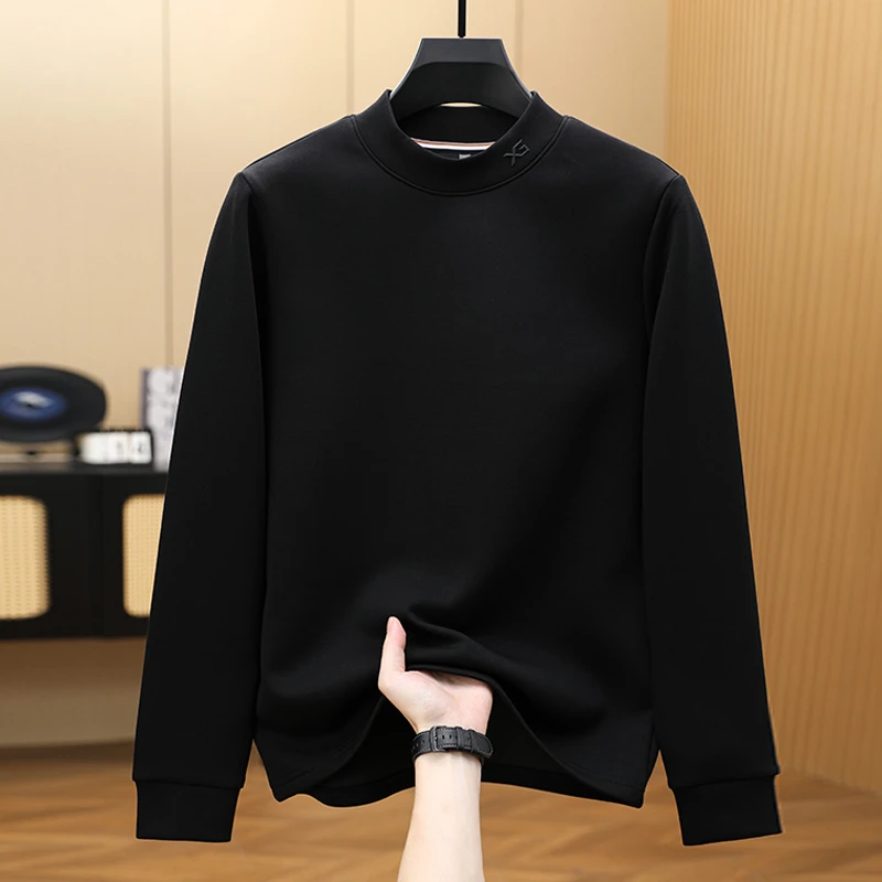 【曼巴棉】秋冬季长袖半高领打底衫男士纯色内搭上衣服保暖休闲T恤