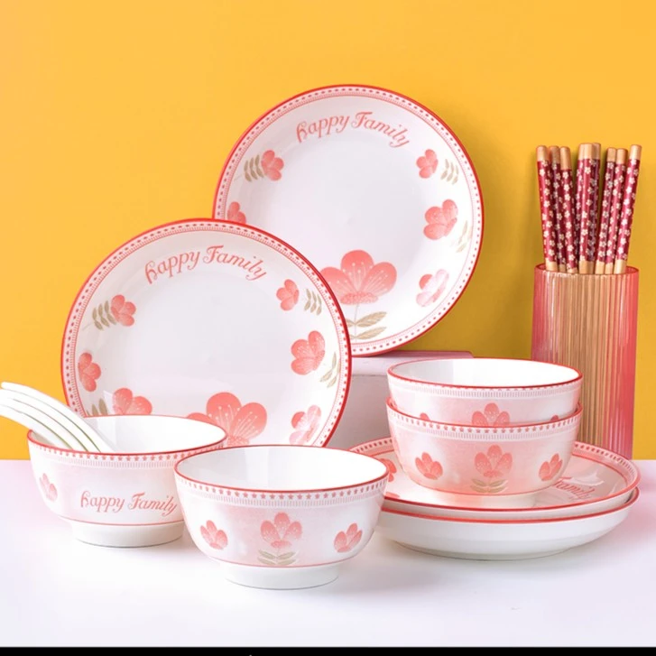 【粉丝福利】粉黛16件套装家用颜值陶瓷餐具套装米饭碗菜盘筷子勺子