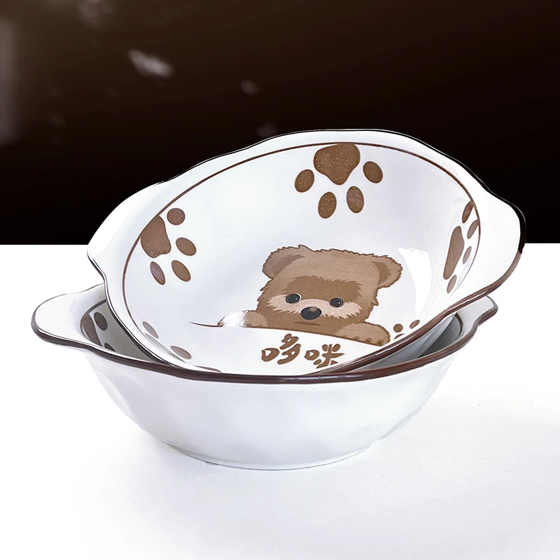 2只9英寸哆咪熊双耳碗家用颜值陶瓷餐具面碗汤碗沙拉碗菜盘