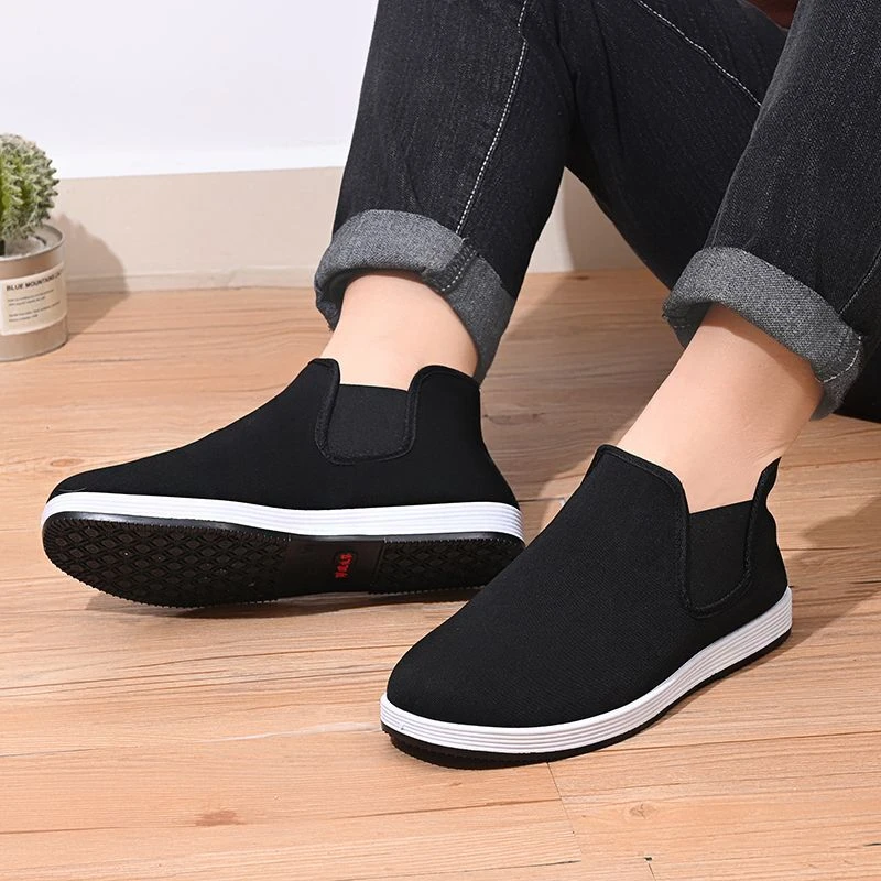 (新款防尘)老北京高帮布鞋橡胶底耐磨工作透气懒人休闲男鞋高帮