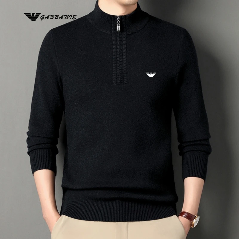 【专柜直发】意大利品牌男士羊绒套衫秋季新款半拉链针织衫打底毛衫