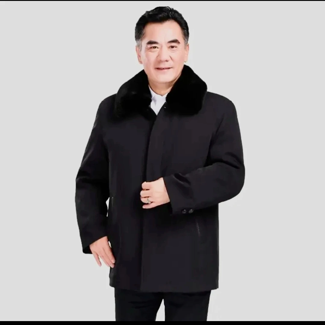 新疆羊毛中长款大衣中老年男士尼克服加厚保暖冬季棉服外套男装