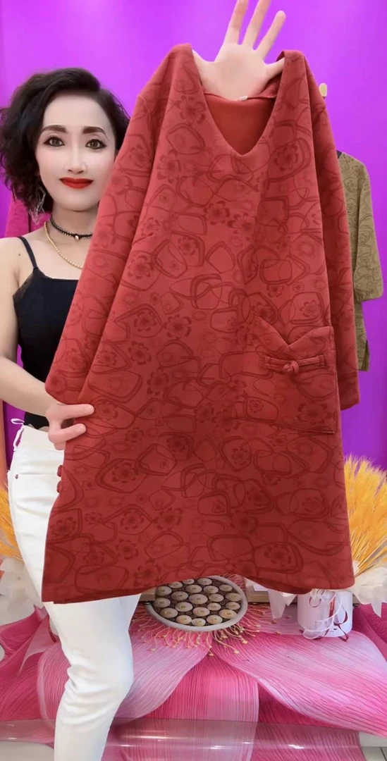 XXQY春秋大码时尚百搭洋气V领长衫裙