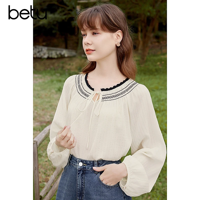 百图2025年春夏新款波西米亚度假风舒适透气衬衫