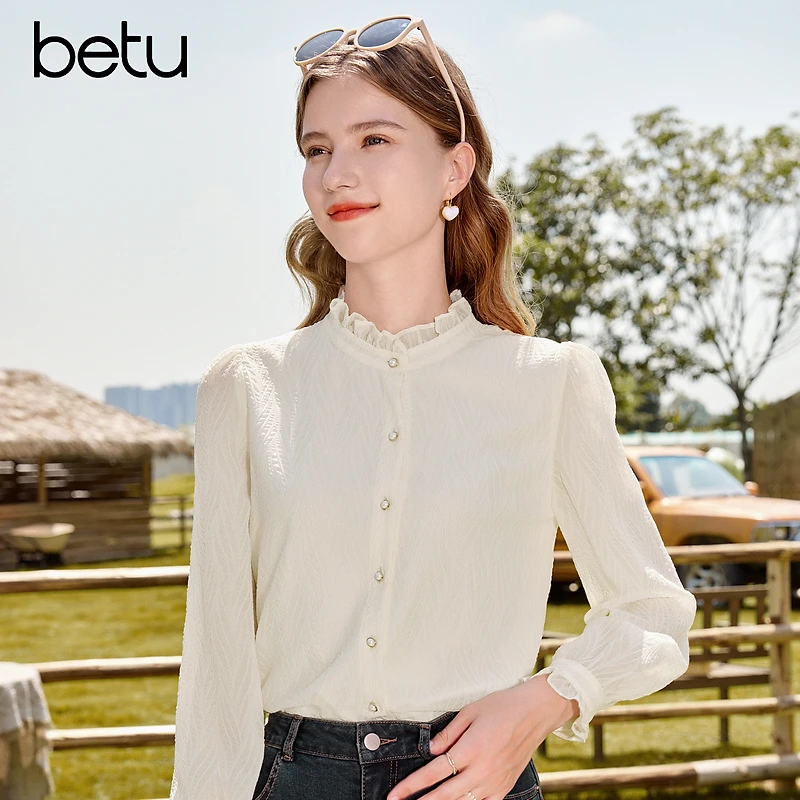 百图2025年春季新款简约减龄显瘦洋气衬衫