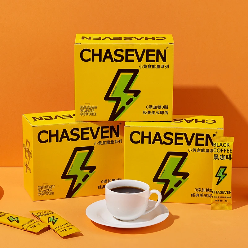 CHASEVEN 小黄盒黑咖啡阿拉比卡 速溶咖40袋 保温杯组合