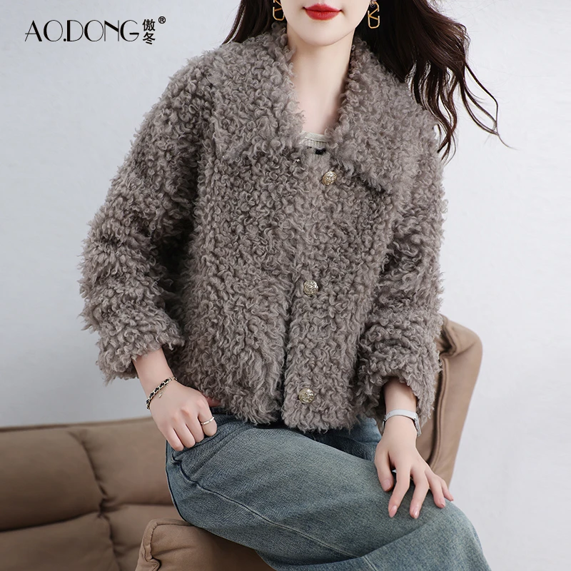 新款海宁颗粒绒皮草外套女短款一体保暖时尚加厚羊羔毛大衣冬季
