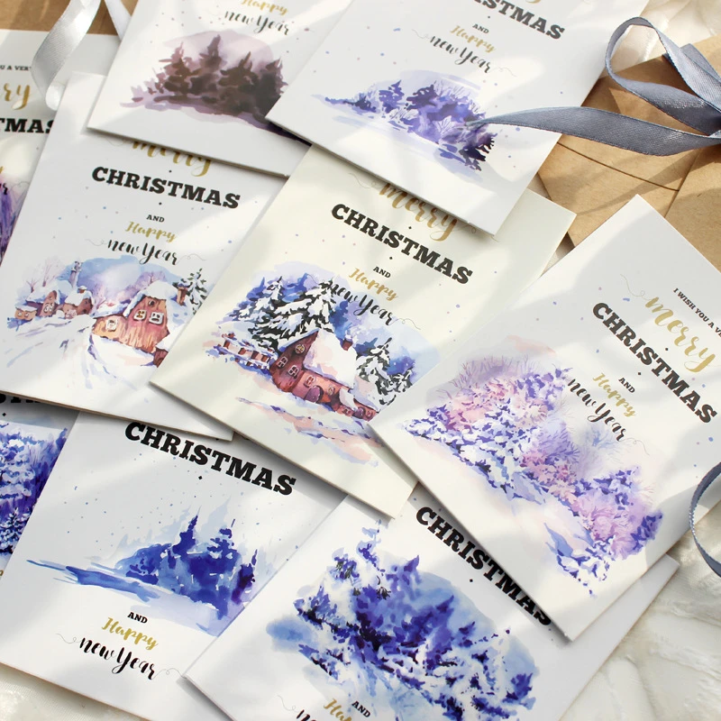 复古创意ins圣诞节折叠贺卡信封封口贴留言装饰礼物圣诞森林卡片
