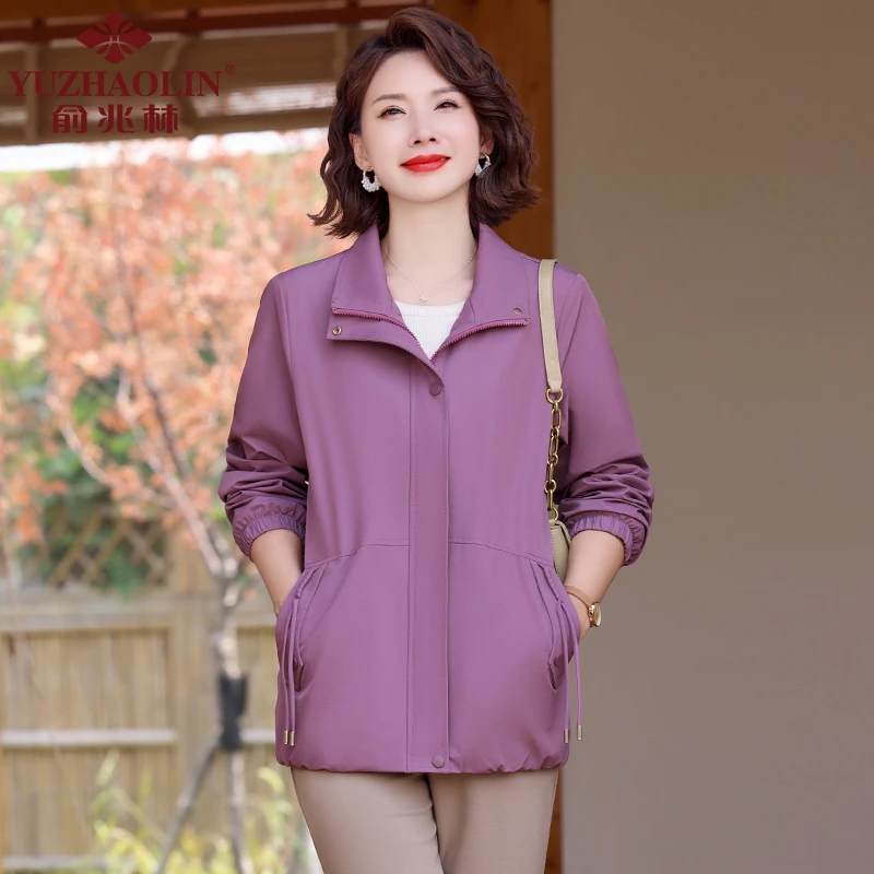 俞兆林中年妈妈春秋薄外套风衣女大码老年人休闲夹克上衣短款显瘦