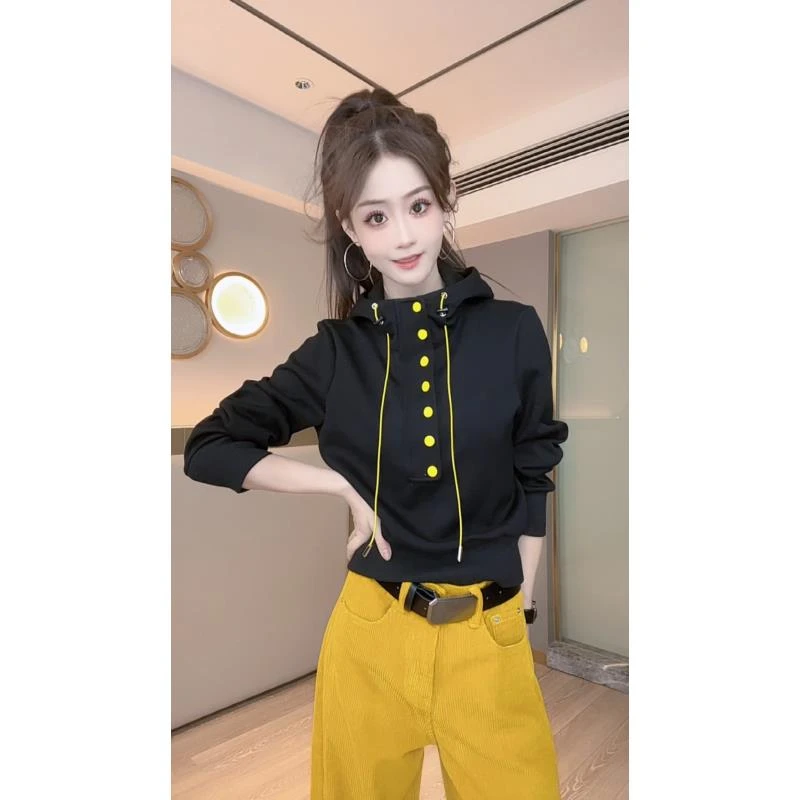 【秋日与你】减龄显瘦气质长袖时尚休闲收腰宽松设计感拼接上衣