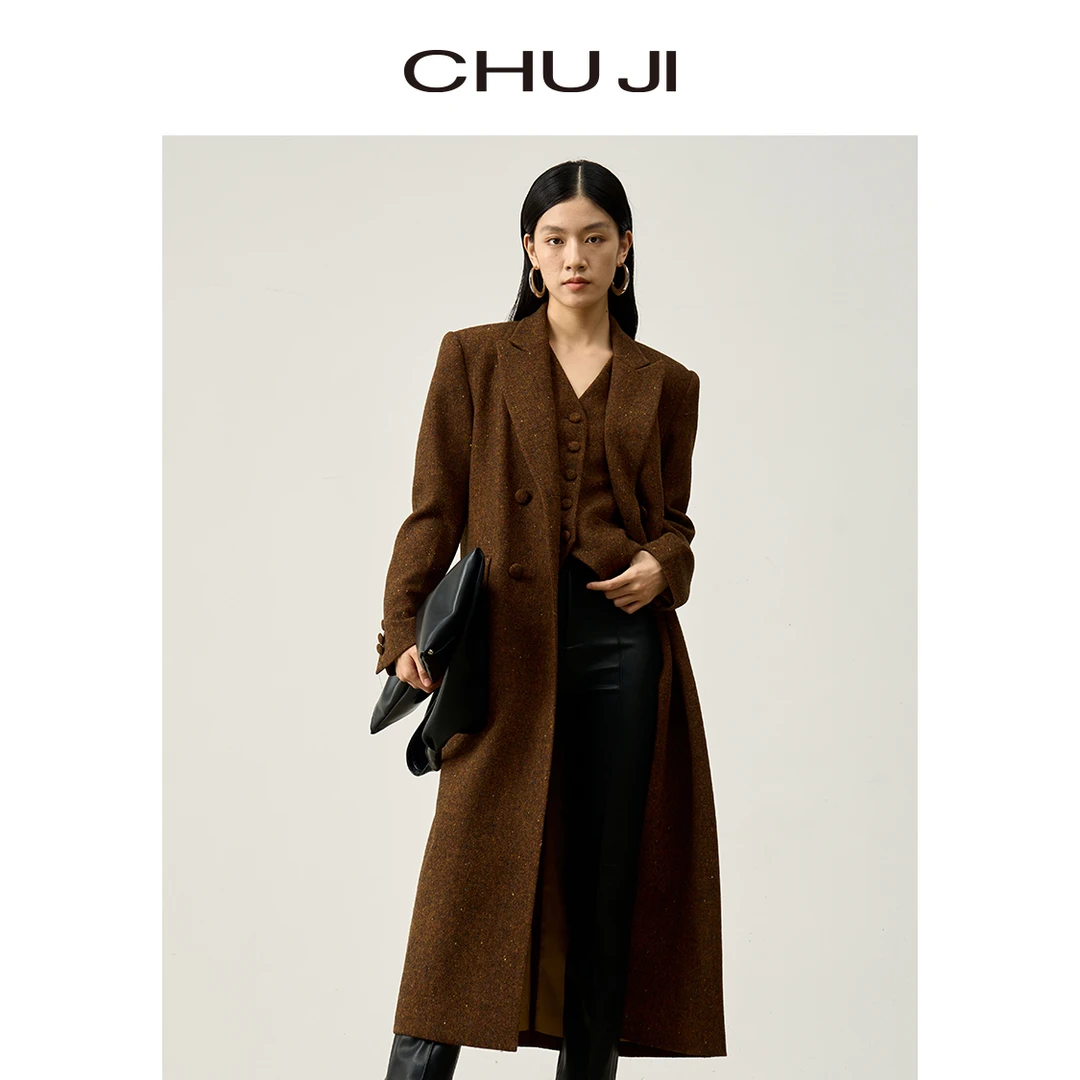 Chuji/出迹酷飒高级感花纱长款西服大衣套装C2Y497W马甲C2Y498W