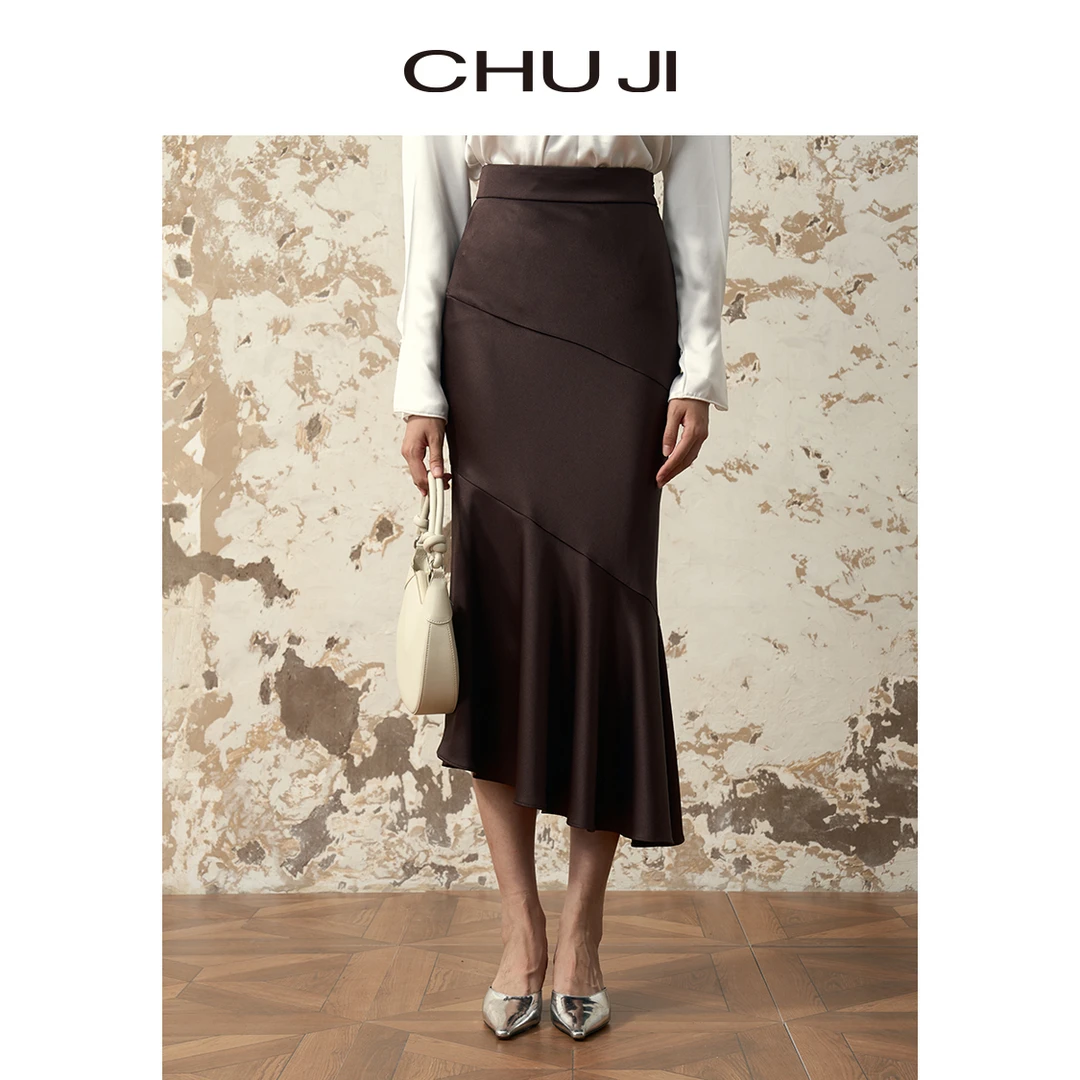 Chuji/出迹极简分割不对称灵动鱼尾半身裙显瘦2色-23W156L精致