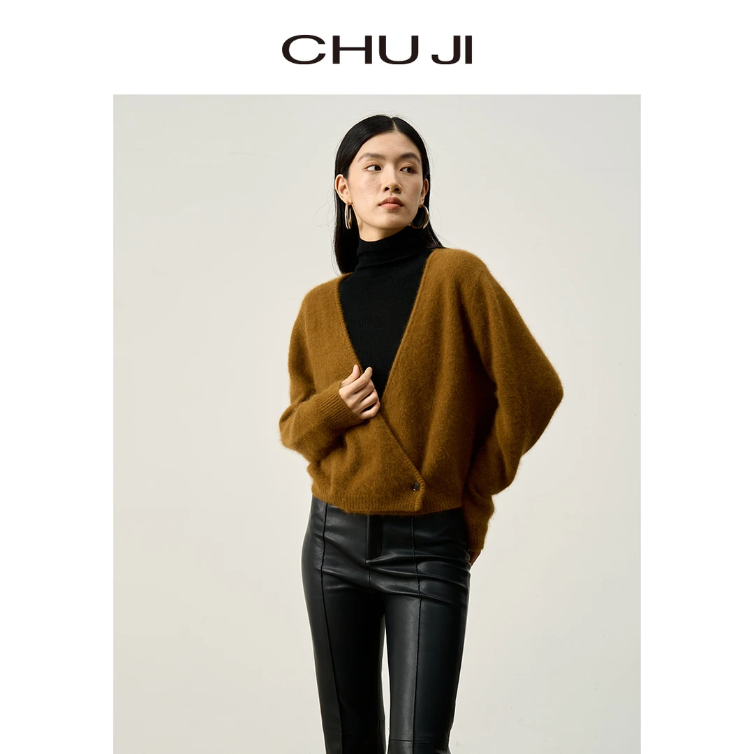 Chuji/出迹随性慵懒感复古百搭拉毛长袖V领毛衣外套 -CN2035M针织