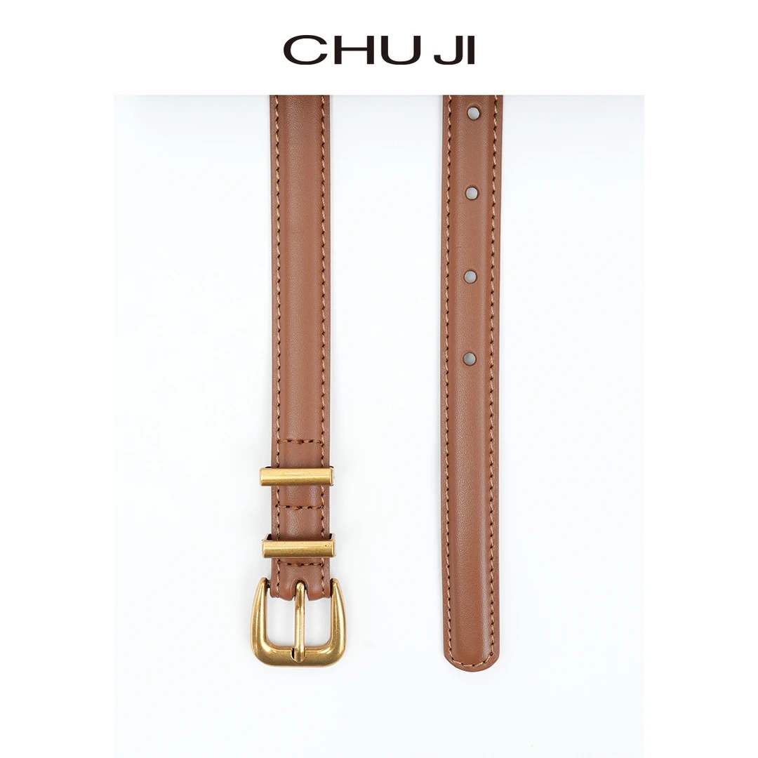 Chuji/出迹轻奢简约真皮气质款复古金扣裤带女皮带-C2N001P